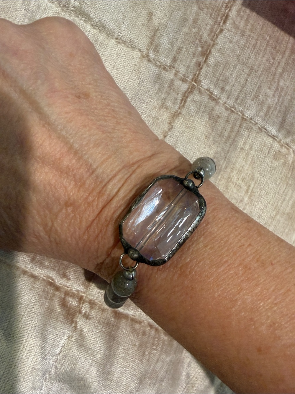Handmade labadorite and vi rage crystal stretch bracelet